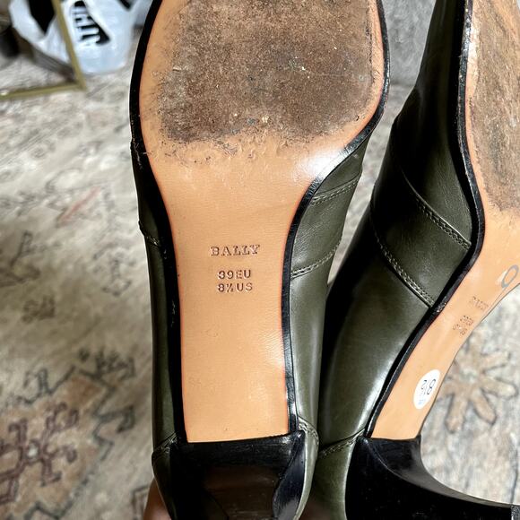 Bally "Tigas" Tall Green Leather Designer Italian Heeled Boots EU39 / US8.5 EUC - Picture 8 of 12